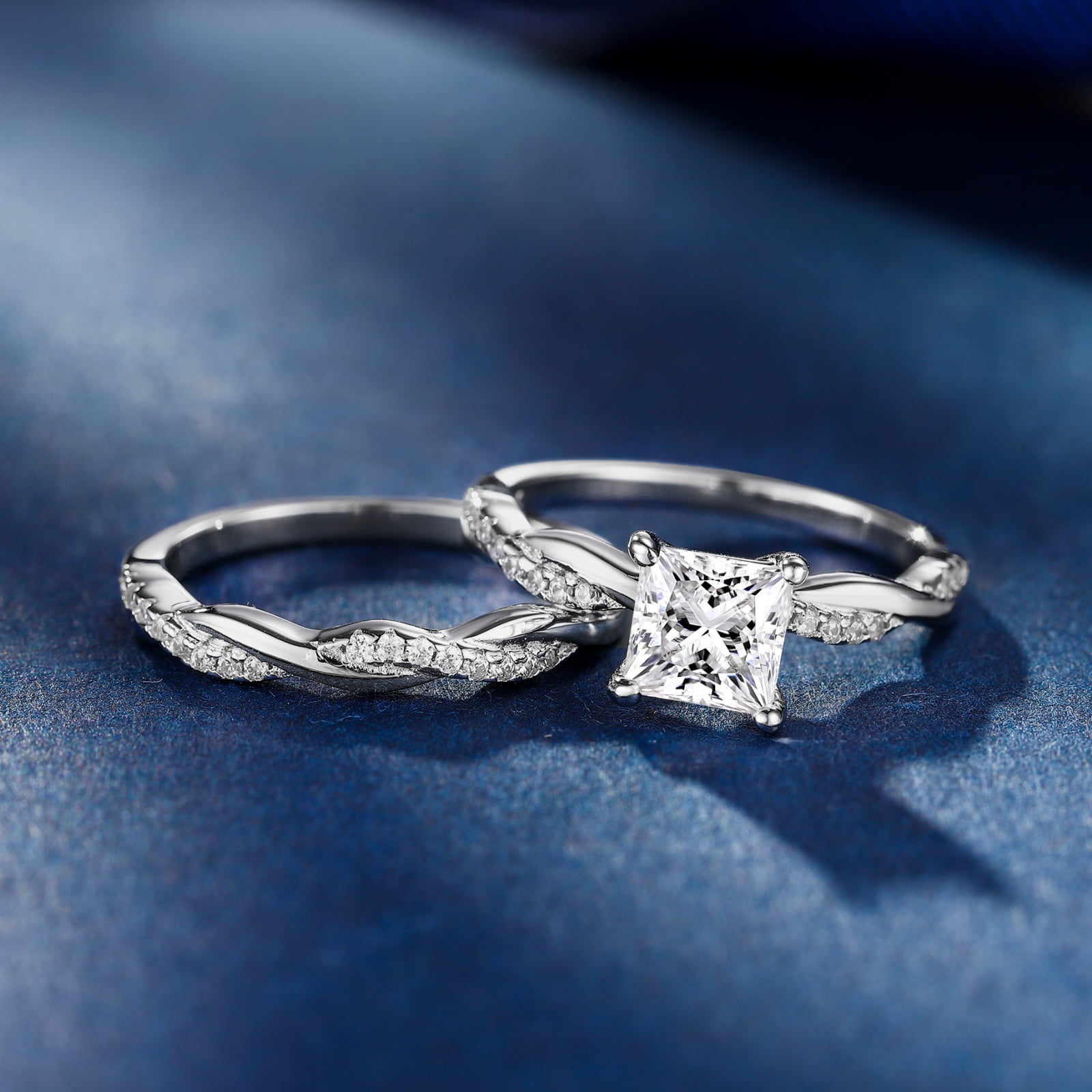 SFTING Wedding Rings for Women Engagement Rings 925 Sterling Silver Wedding Rings 5A CZ Princess Cut Size 9