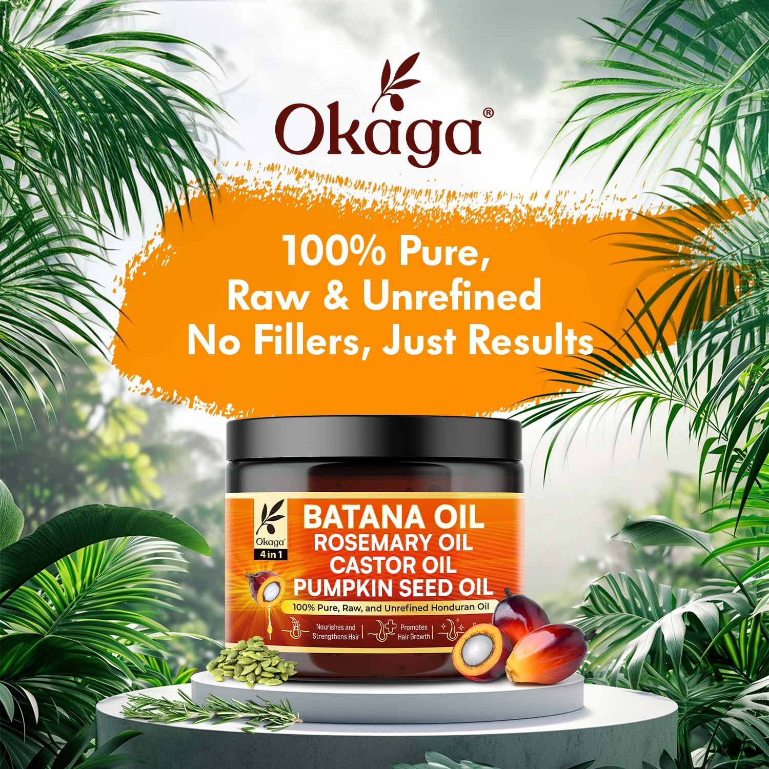 Okaga Batana Oil for Hair Growth, All-in-One Blend with Batana, Rosemary, Castor & Pumpkin Seed Oils, Pure & Unrefined, Softens, Smooths, Strengthens, Adds Shine, Clean Beauty for All Hair Types