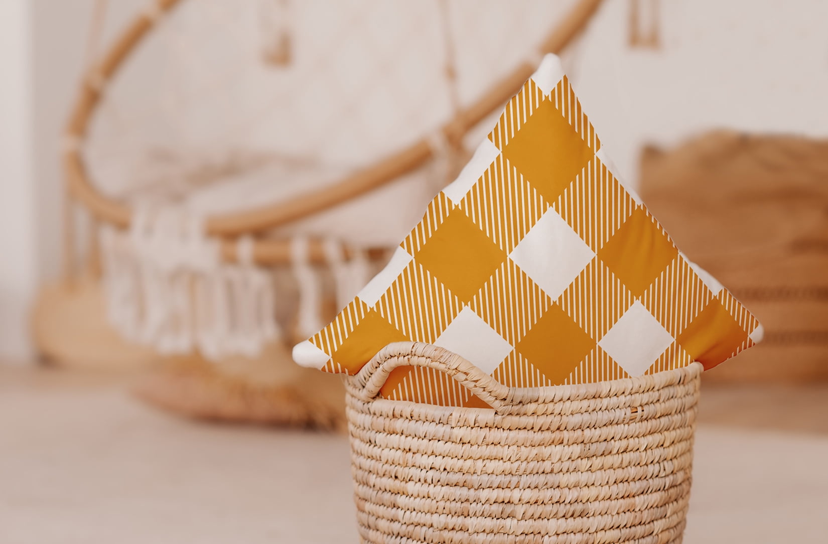 20" x 20" Simply Daisy Buffalo Plaid Polyester Indoor/Outdoor Pillow, Golden Mustard Qty 1