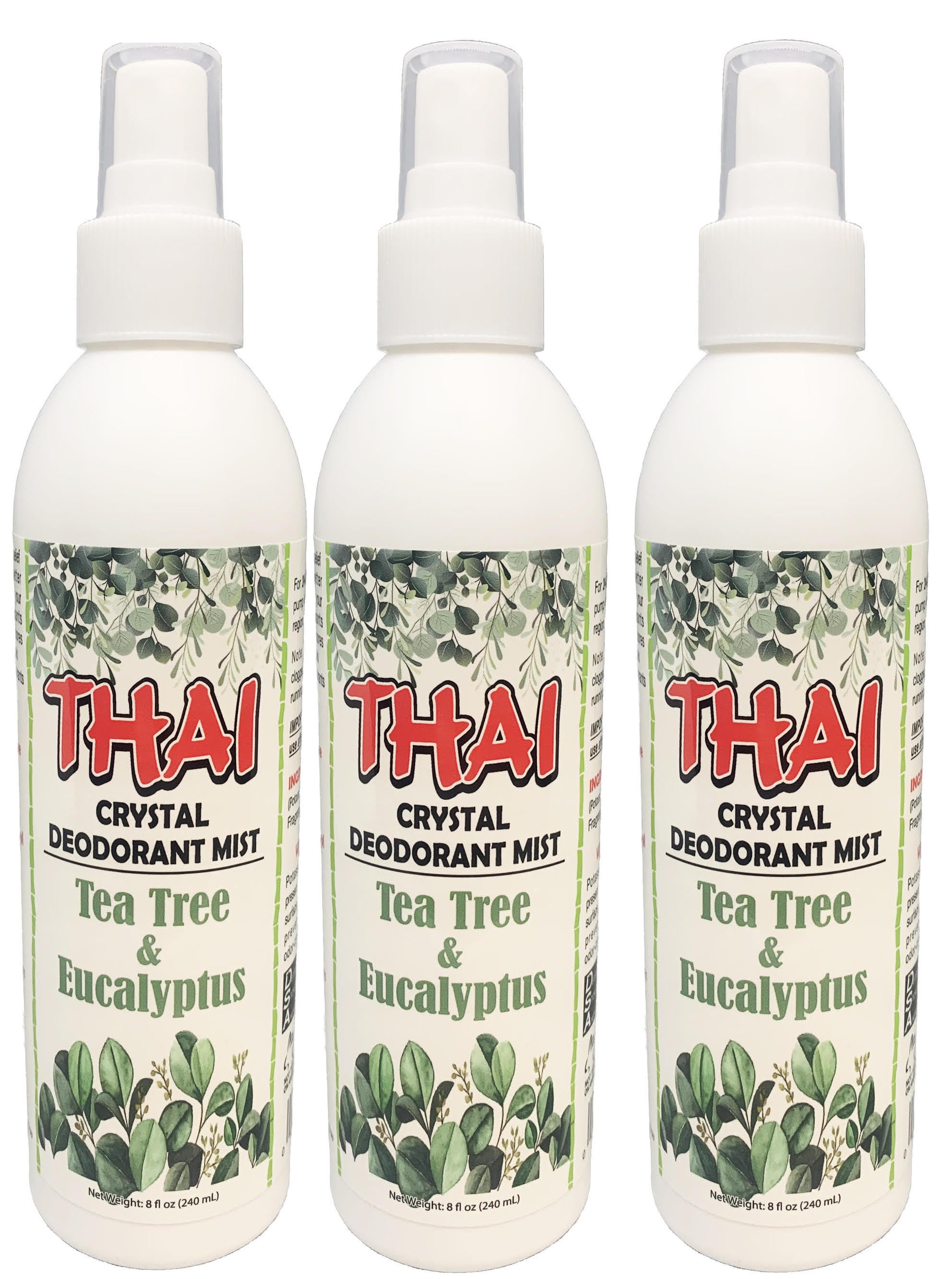 3 PACK Thai Deodorant Crystal Deodorant Spray Tea Tree & Eucalyptus 8