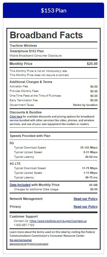 Tracfone $153 Unlimited Talk & Text plus 60 GB of Data 180-Day - Prepaid Plan Direct Top Up
