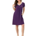 thumbnail image 2 of INSPIRE CHIC Women's Valentines Day Nightshirt Sleepwear Lounge Pajama Dress V Neck Short Sleeve Nightgowns S Purple, 2 of 6