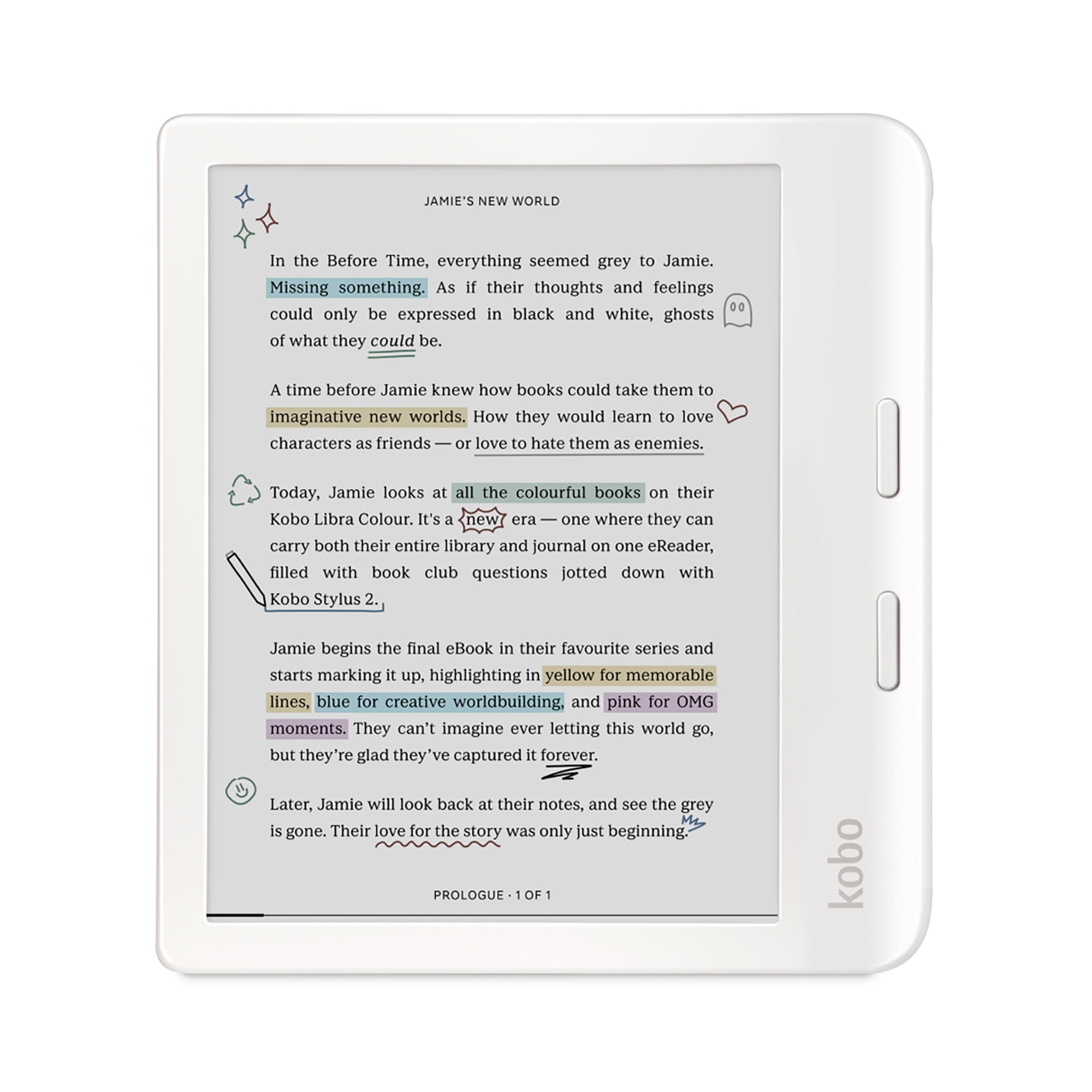 Kobo Libra Colour - Liseuse - 32 Go - Encre Colorée E 7 Pouces Kaleido 3 (1264 x 1680) - Écran Tactile - Bluetooth, Wi-Fi 5 - Blanc
