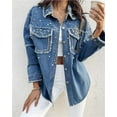 thumbnail image 3 of Chaqueta vaquera informal for mujer con lentejuelas en contraste, manga larga y diamantes de imitación., 3 of 7