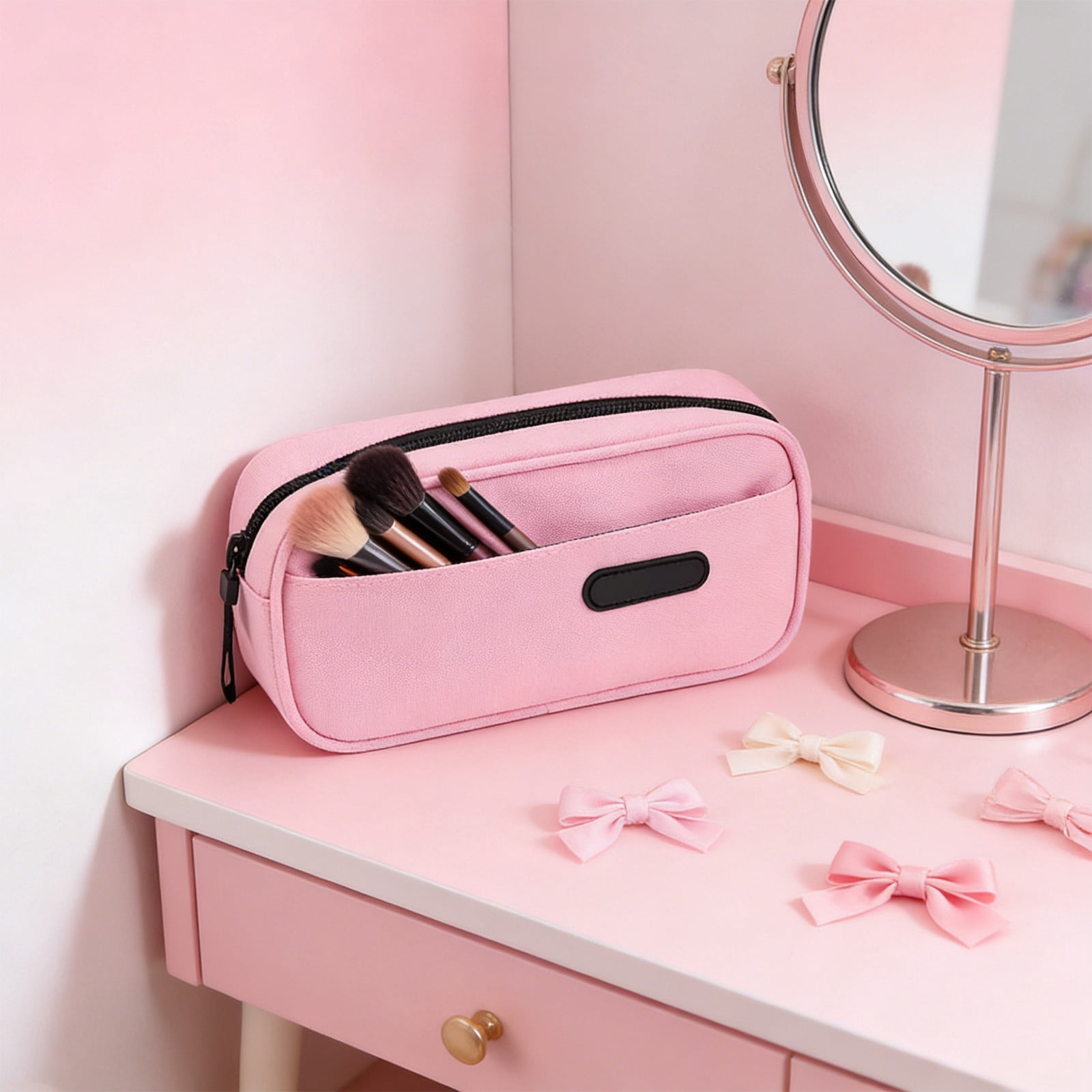 RBCKVXZ Cute Corduroy Pencil Case, Stationery Storage and Organizer, Pen Pouch, Large Pencil Bag with Zipper, Office Supplies (Pink)