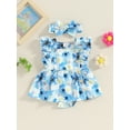 thumbnail image 2 of Infant Baby Girls 2 Piece Summer Set, Fly Sleeve Square Neck Flower Romper Dress + Cute Headband Outfits, 2 of 7