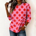 thumbnail image 5 of JULMCOMO Shirts for Women Polka Dot 3/4 Sleeve Crew Neck Casual Loose Fit T Shirts Retro Dot Trendy Comfy Tunic Tops Hot Pink L, 5 of 6