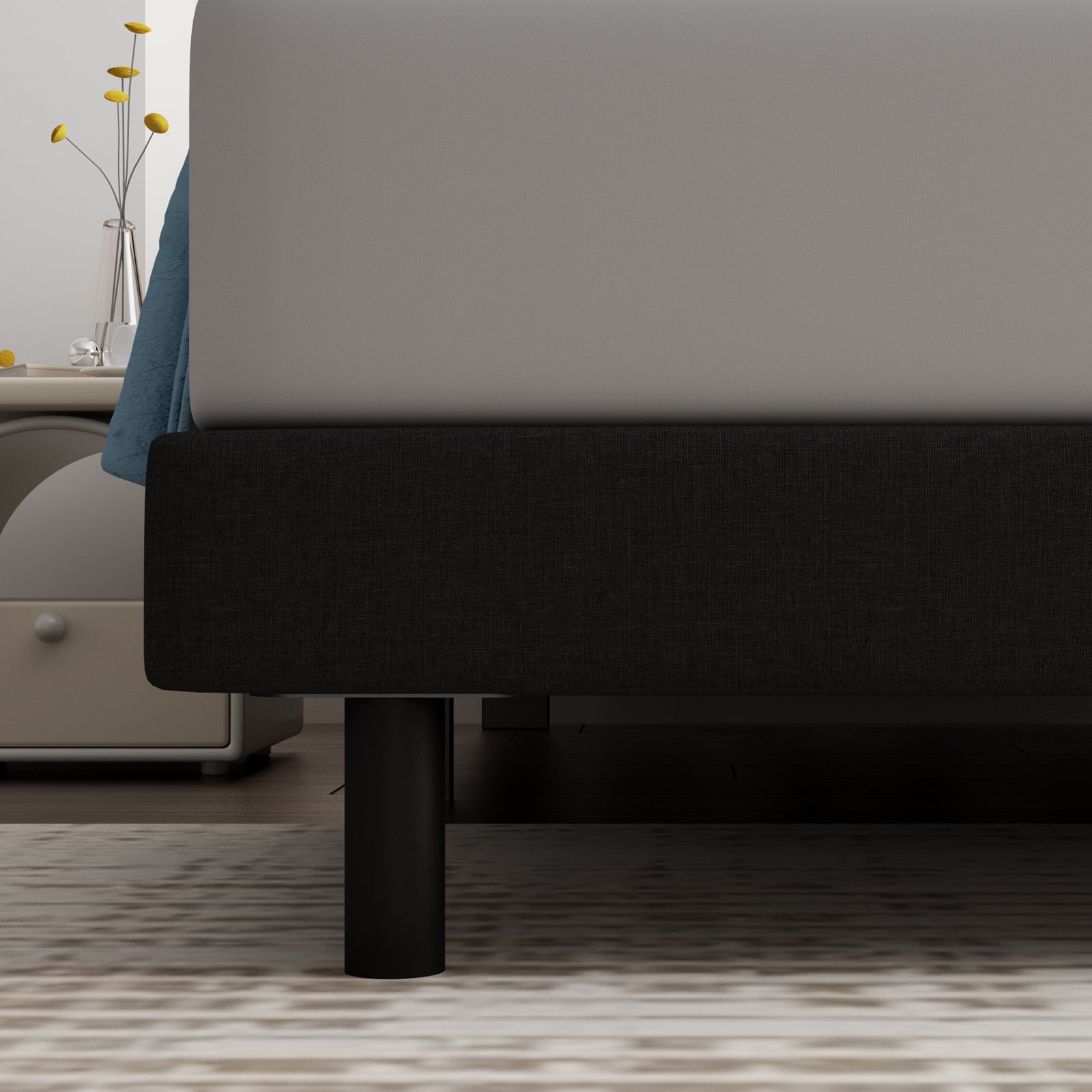 Queen Bed Frame, GELBIY Queen Bed Fabric Upholstered Headboard, Black, Sturdy Bed, Metal Furniture