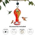 thumbnail image 5 of Birdkiss 25 Fl.oz Hummingbird Feeder for Outdoors Hanging, Hand-Blown Glass Hummingbird Feeder Include Stainless Iron Base/Cleaning Brush/Hanging Wires/Moat Hook/S-Hook, Red, 5 of 9