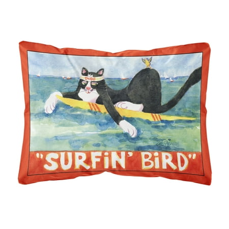 black and white cat surfin bird decorative canvas fabric pillow