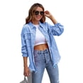 thumbnail image 4 of LYMAYTER Women's Spring Shirt Long Sleeve Jacket Loose Top Ripped Denim Women's Top S-2XL, 4 of 5