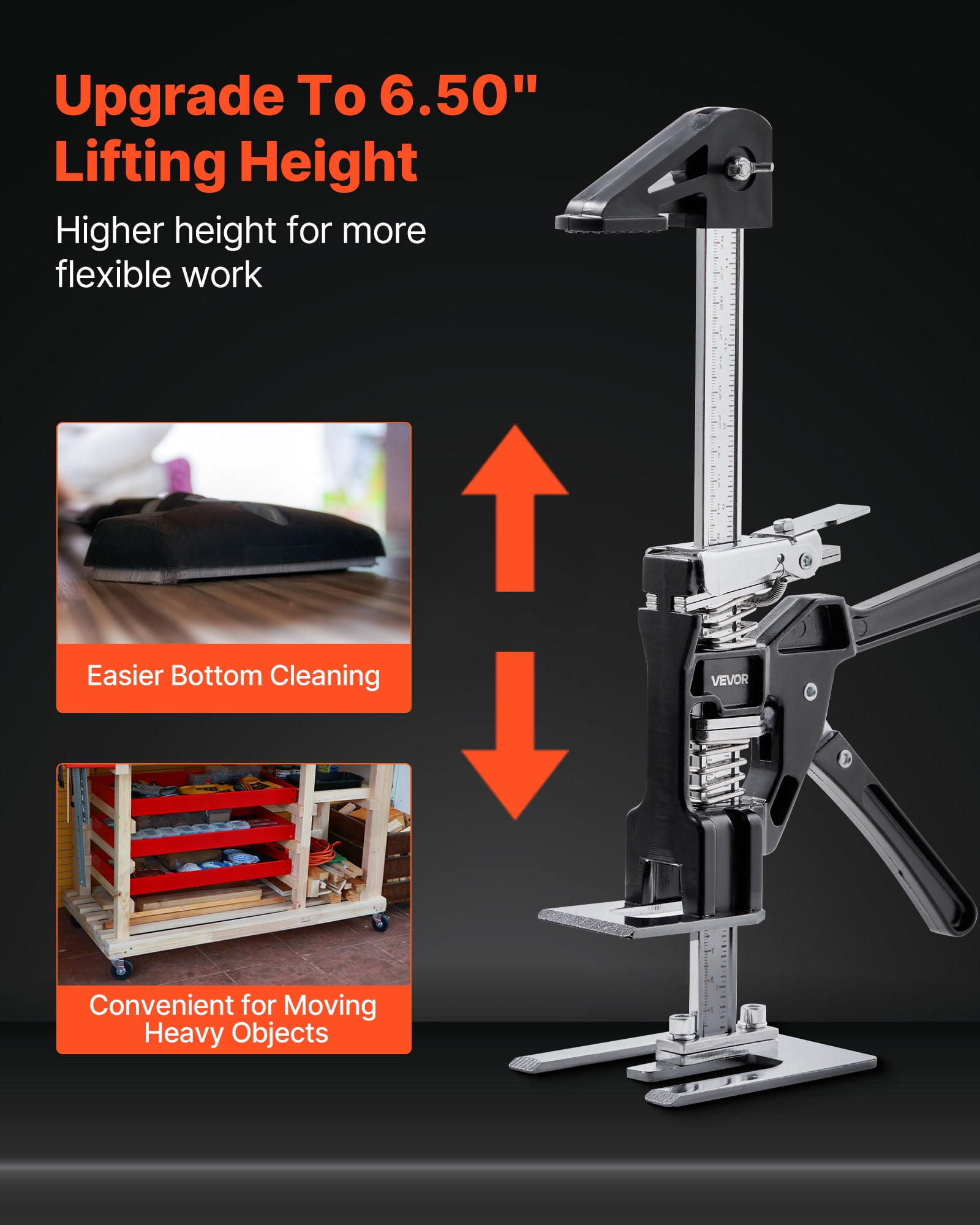 VEVOR Labor Saving Arm Jack, 2 PCS 440 lbs Bearing Capacity, Lifting up to 6.5", Metal Hand Lifting Jack Tool with Magnetic Level, 2 Adjustment Modes, for Door, Window, Furniture, Woodworking, Black