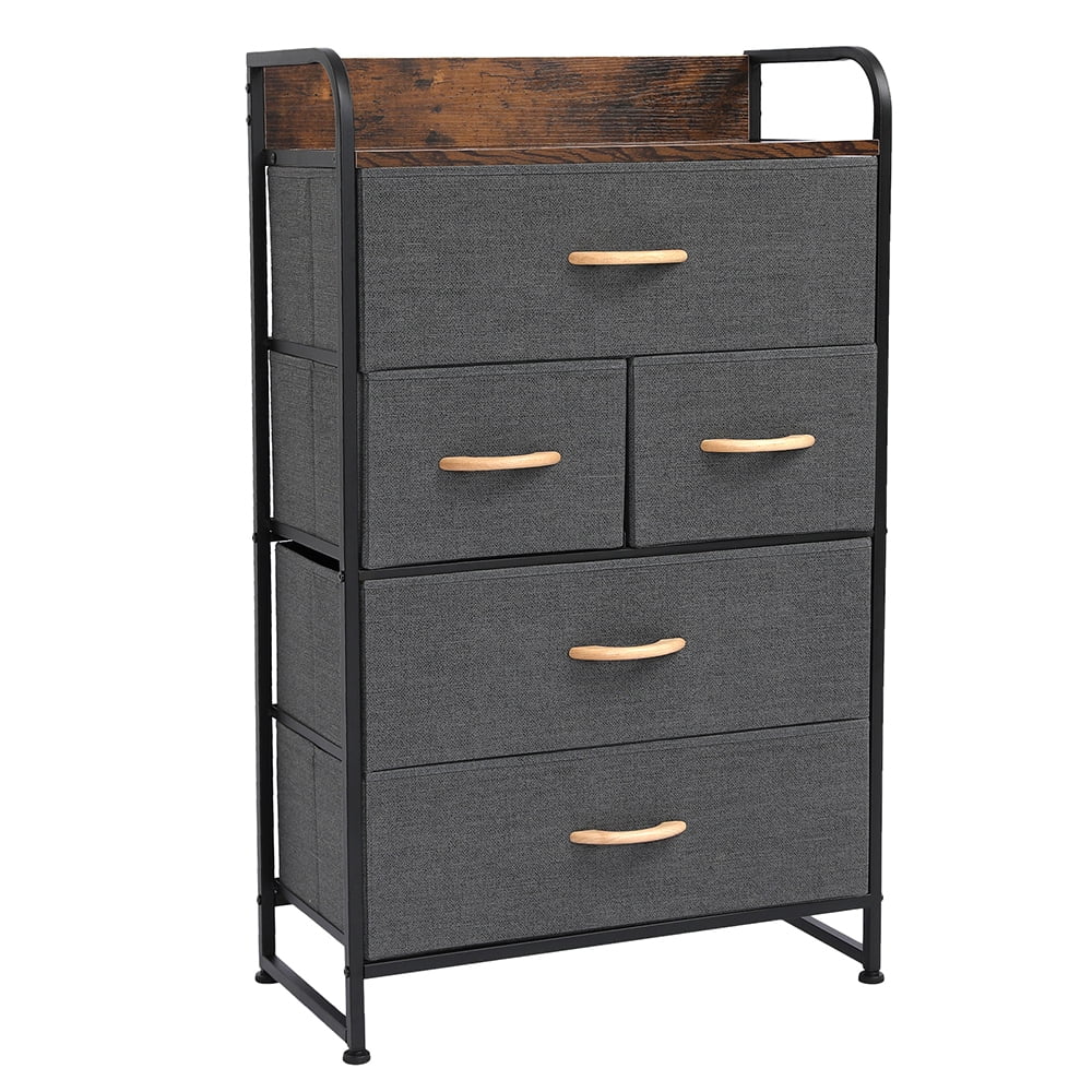 Gzxs Industrial Storage Dresser with 5 Fabric Drawers, Wood Desktop