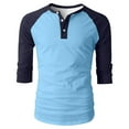 thumbnail image 3 of USNSM Mens Casual Slim Fit T-Shirts Henley Shirts Raglan 3/4 Sleeve Jersey Lightweight Breathable Round Neck T Shirts Blue M, 3 of 7