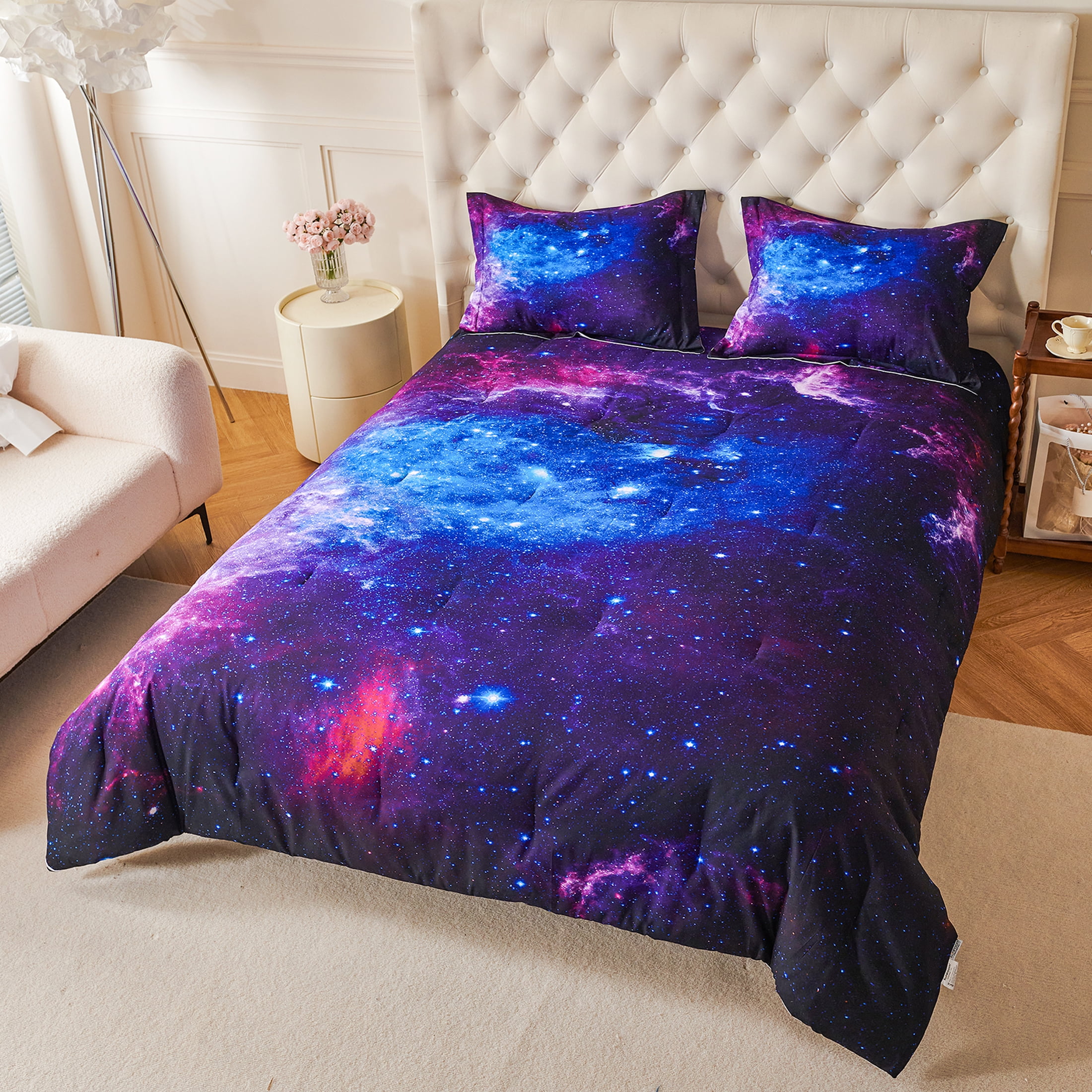 Koniroom 3-Piece Galaxy Comforter Set Full Size - Cosmic Blue and Purple Bedding with Reversible Design, Ideal Gift Idea for Teen Boys and Girls