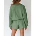 thumbnail image 4 of YOGAFOX Women's Fall Batwing Sleeve Top and Shorts 2 Piece Outfits Sweatsuit Green L, 4 of 5