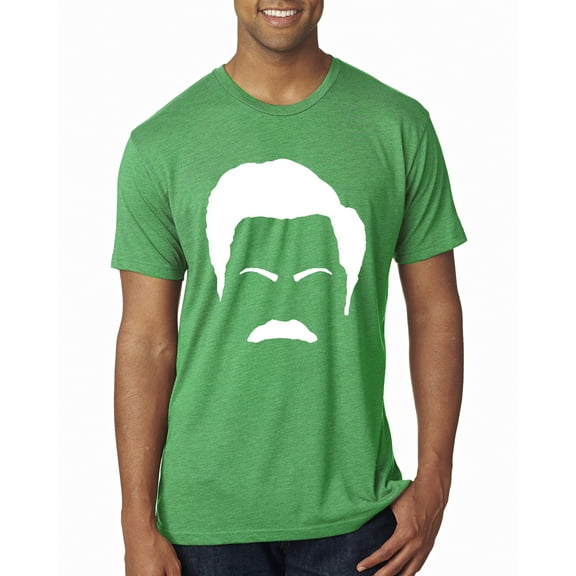 Wild Bobby, White Parks and Rec Fans Ron Swanson Mustache Face Silhouette, Pop Culture, Men Premium Tri Blend Tee, Envy, Small
