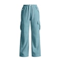 thumbnail image 6 of Inleife Women Wide Leg Cargo Sweatpants Elastic Drawstring High Waist Casual Solid Track Pants with Multi Pockets, Loose Straight Loungewear Athletic Pants for Streetwear Daily Outfits, 6 of 6