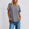 thumbnail image 4 of T Shirts for Women 2025 Solid Color Short Sleeve Crewneck Loose Fit Casual Plain Basic Tshirt Womens T Shirts, 4 of 5