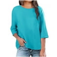 thumbnail image 5 of FAHXNVB Women's Linen Shirts Crew Neck 3/4 Sleeve Cotton Flowy Blouses Casual Loose Fit Solid Color Spring Summer Beach Tunics Top, 5 of 5