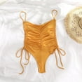thumbnail image 5 of One Piece Swimsuit Women High Cut Bathing Suit Slimming Ruched Swimwear Spaghetti Straps One-Piece Swimsuits (Gold L), 5 of 6