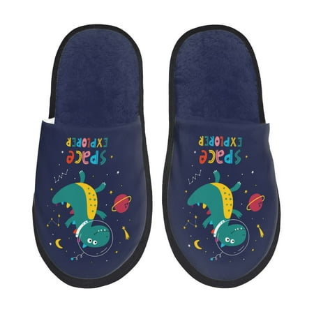 

Yiaed Dinosau Space Explorer Print Unisex House Slippers Slip on Warm Shoes Indoor Outdoor with Anti-slip sole-Large