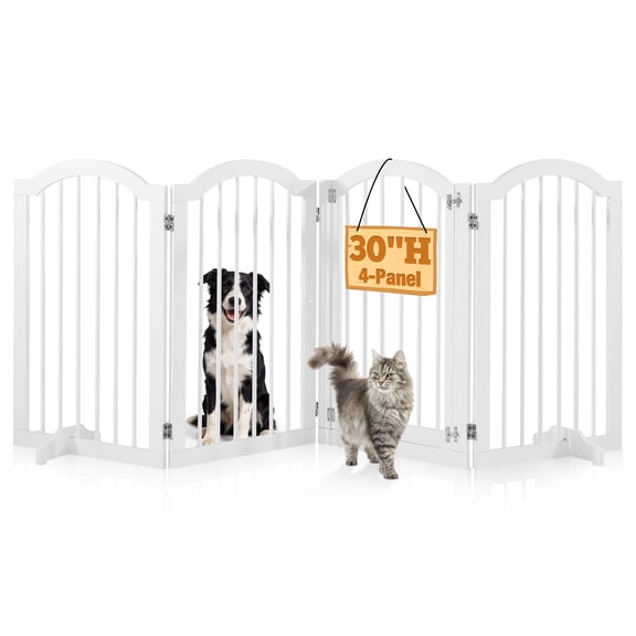 TrumanPick 30" H Extra Tall Dog Gates for Doorways, 4-Panel Foldable Pet Gate, 2 Support Feet Dog Fence for Stairs 95"L, White