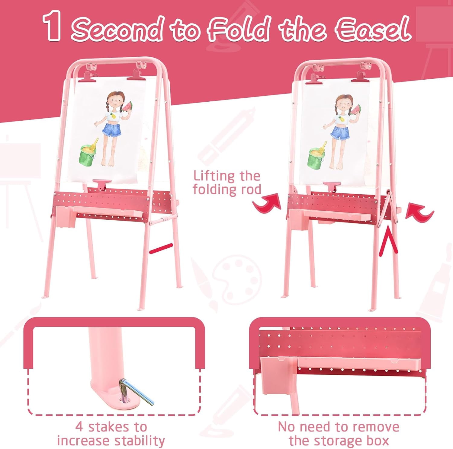 FUNLIO Foldable Outdoor Easel for Kids Aged 3+, Waterproof & Sunproof Kids Easel with 2 Acrylic Boards