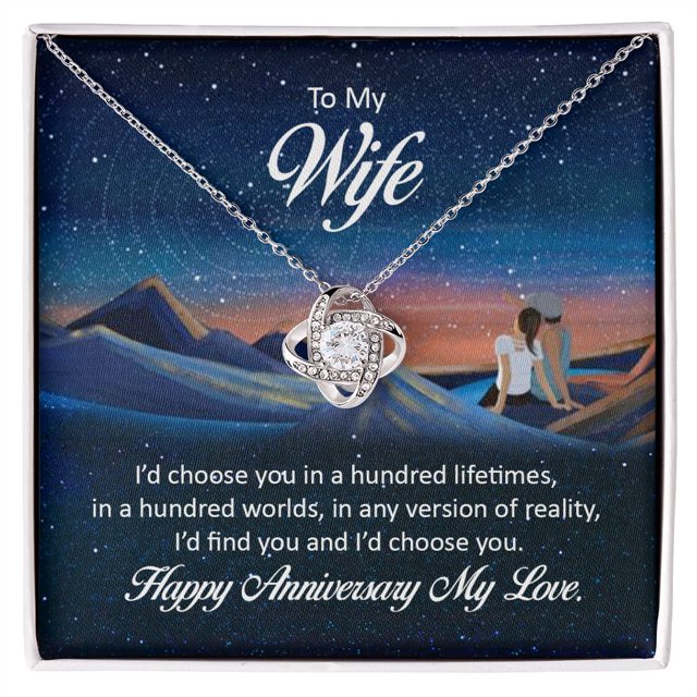 To My Wife I'd Choose You in a Hundred Lifetimes Infinity Knot Necklace Message Card