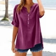 thumbnail image 2 of Chemises en Lin pour Femmes Été Boutonnées Col en V Blouse Décontractée Mode Printemps Tunique Ample Style Boho, 2 of 4