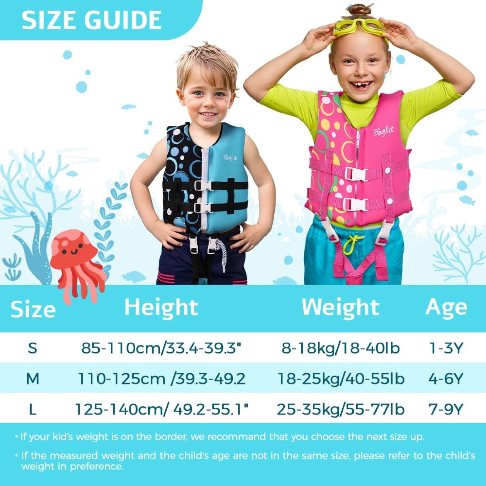 Gogokids Toddler Swim Vest Life Jacket-Kids Flotation Buoyancy Swimwear Trainer Aid Vest with Adjustable Safety Strap, Age 1-9 Years/18-77lbs, Blue Bubble