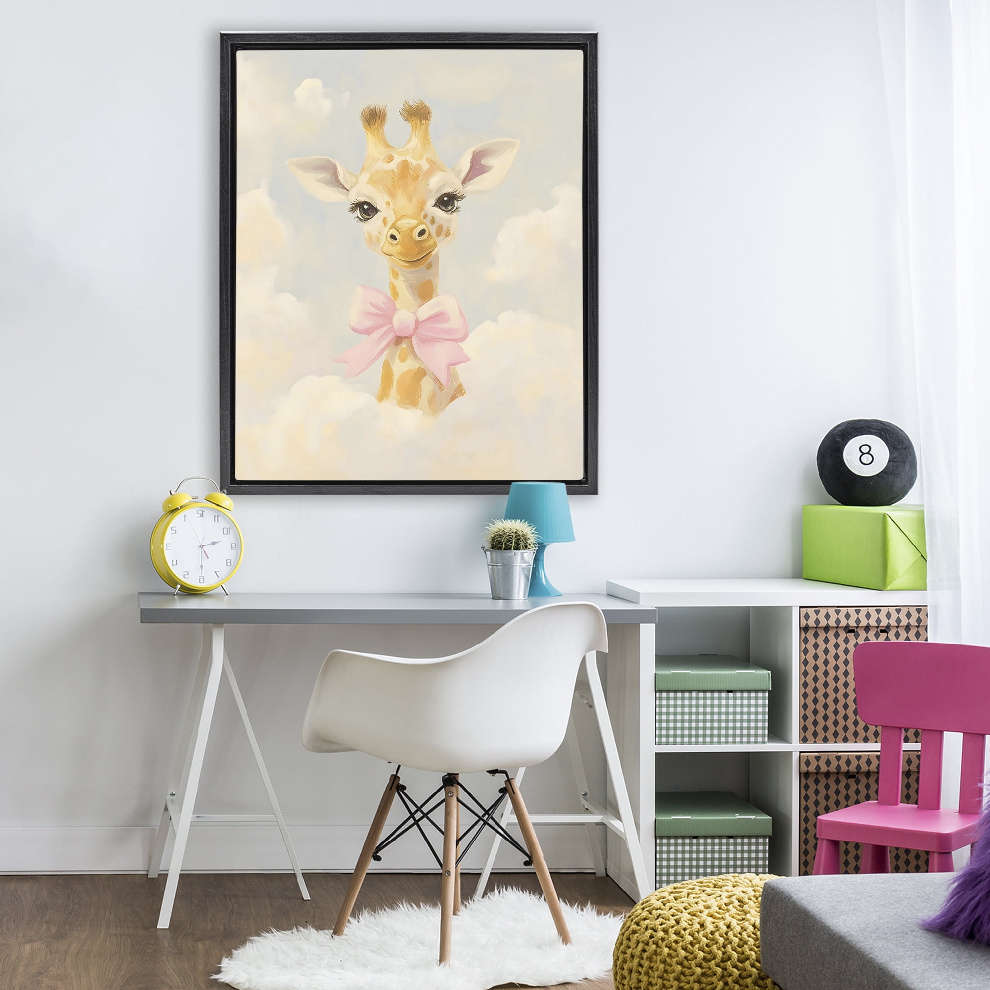 Stupell Industries Charming Giraffe In The Clouds Black Framed Floater Canvas Wall Art, design by The Prints Vibe