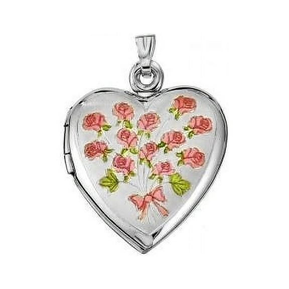 Sterling Silver "Sweetheart" Dozen Roses Heart Locket 3/4 Inch X 3/4 Inch