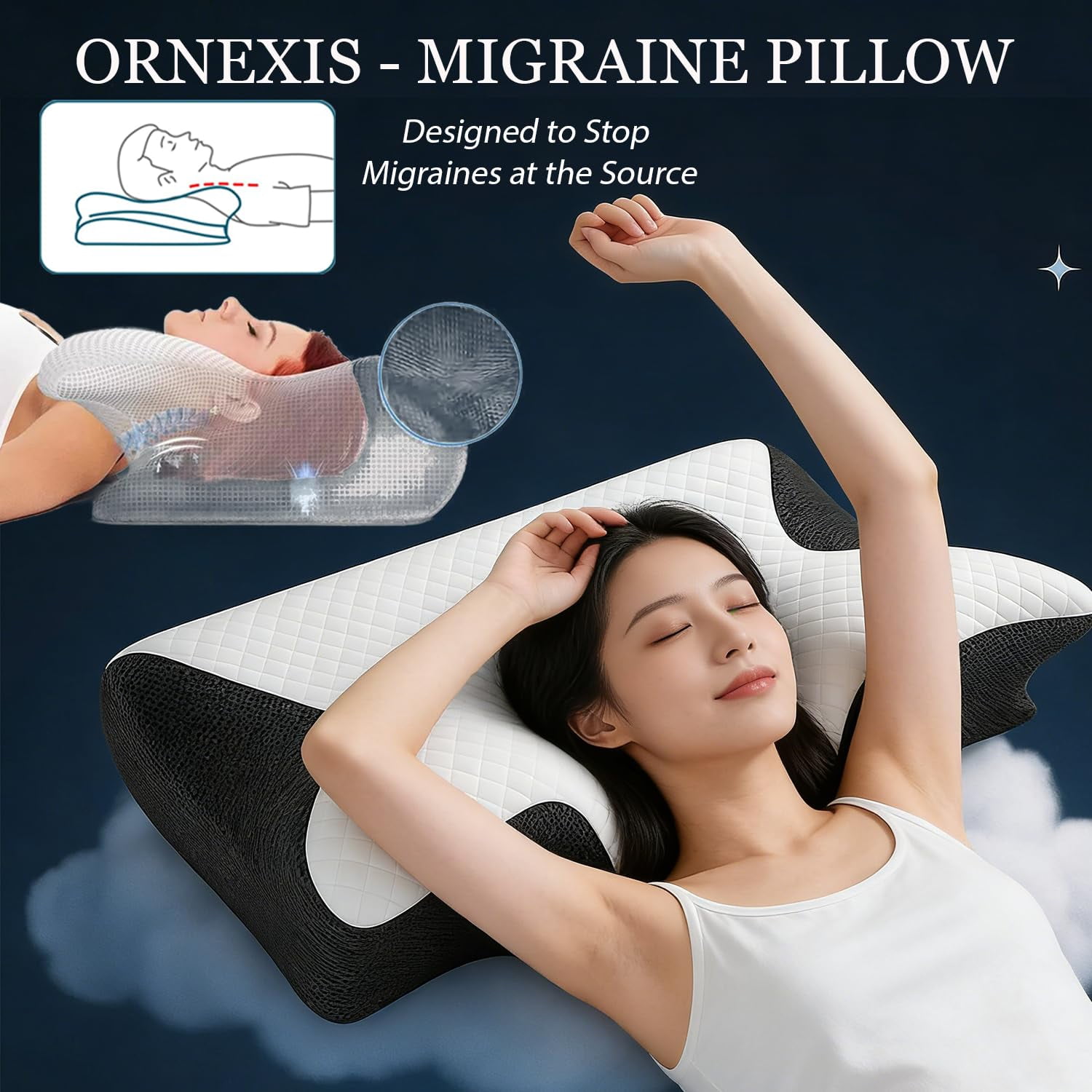 Migraine Pillow - Stop Migraines at The Source, Cervical Migraine Neck Pillow, Ergonomic Contour Support Pillow with Adaptive Foam for Stays Supportive, During The Night (Gray)