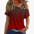 thumbnail image 2 of GigrtiJin Women's Cold Shoulder Tops Gradient Color Short Sleeve Blouse T-Shirt Criss-Cross Single Shoulder Trendy Tees, 2 of 4