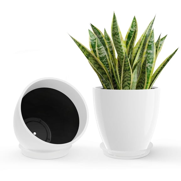 DUNCHATY 12 Inch Round Planter, Indoor Outdoor Large Plant Pot Flower Pots with Drainage Hole for Home Patio Garden 2 Pcs