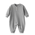 thumbnail image 2 of Agkizg Unisex Baby Ribbed Knit Romper, Long Sleeve Crew Neck Wooden Button Jumpsuit, Soft Stretchy Infant Fall Play Coverall, 2 of 6