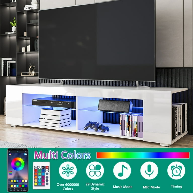 Hommpa LED TV Stand TV Cabinet for TVs up to 65 with Side Bookshelf and 4  Open Shelves Modern Television Media Console Entertainment Center 