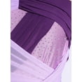 thumbnail image 5 of SiiRoh Womens Rhinestone Lyrical Dance Dress Color Block Mesh Ruched Twisted Knot Irregular Hem Sleeveless Leotard Dress Purple S, 5 of 7
