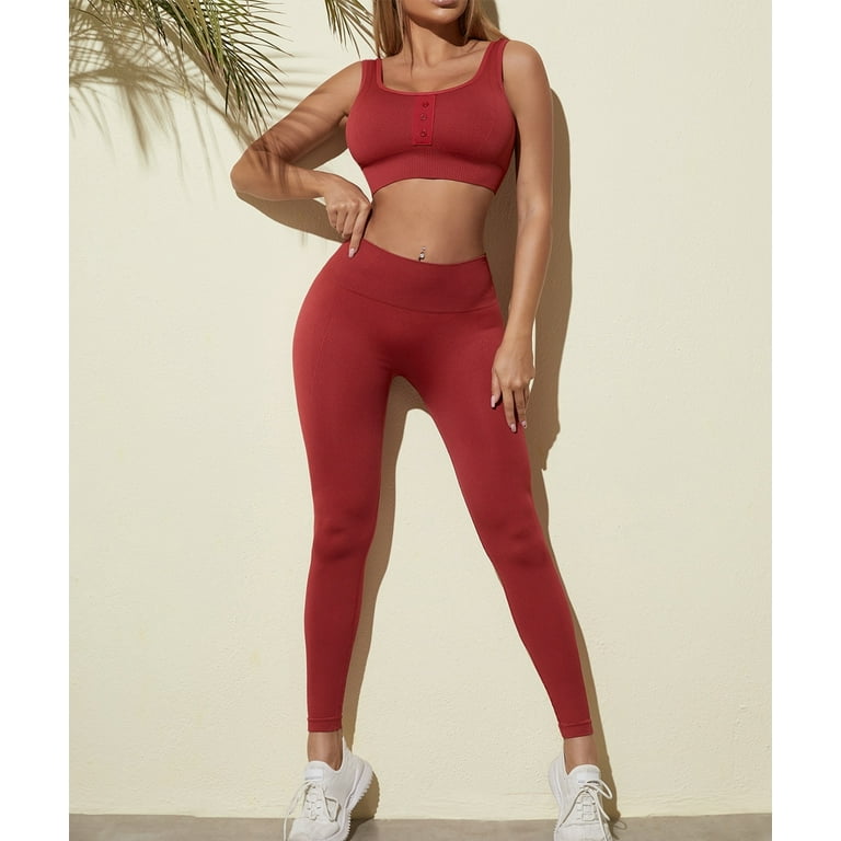 Yoga Outfits Quick Dry Set Red Sport Women Breathable Sportswear