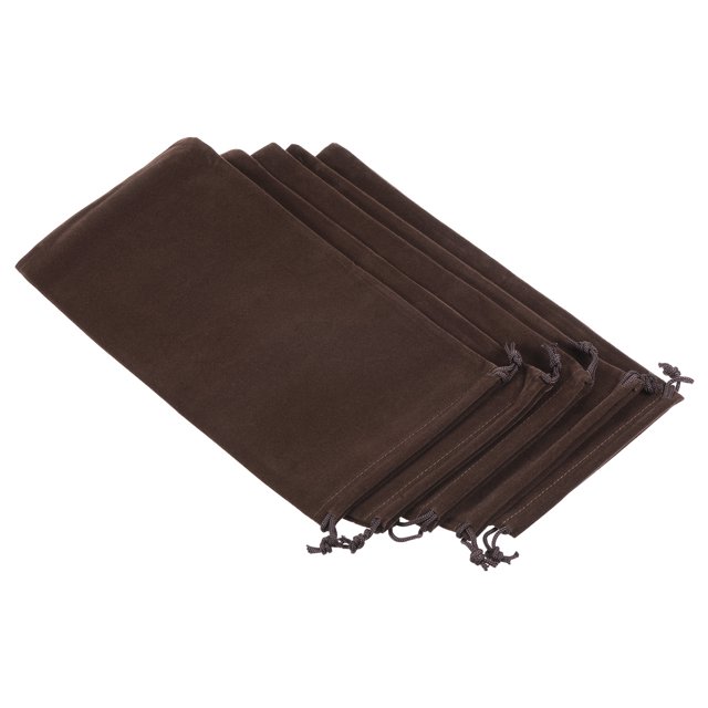 Unique Bargains 30x15cm Microfiber Pouch, 5Pcs Soft Storage Drawstring Gift Bag, Brown