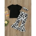 thumbnail image 4 of Genuiskids Kids Toddler Baby Girl Cow Outfit Summer Letters Printed Short Sleeve T Shirt Top Cow Print Flared Pants Set, 4 of 8