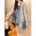 thumbnail image 3 of 2023 Spring Autumn Denim Patchwork Loose Lazy Style Thickened Clothes Knitted Sweater Coat Cardigan Top Women, 3 of 5