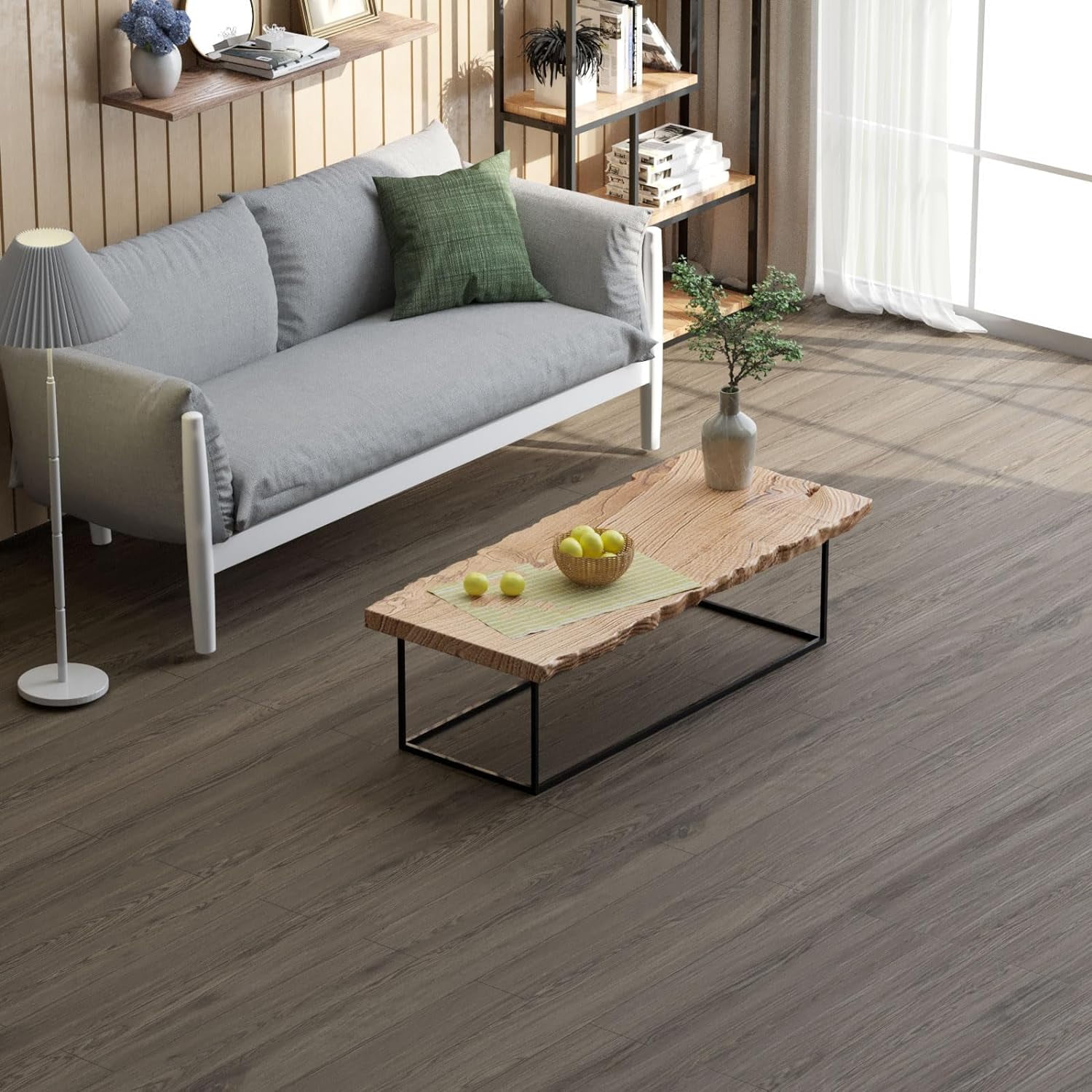 Homease PVC Peel and Stick Vinyl Flooring Roll 23"x 393"/64 Sq.Ft,Thicken Self-Adhesive Vinyl Wood Planks - Waterproof, Wear-Resistant,Easy DIY Install - Walnut