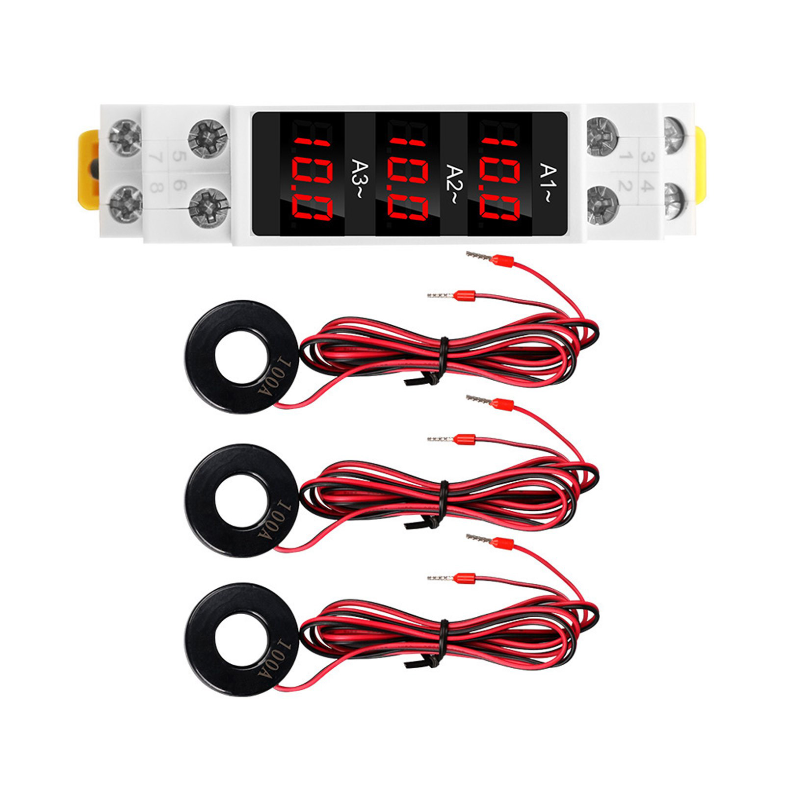 1~100A LED Din Rails Digital Display Ammeter Three Phase Modulars Current Meter AC80V~500V Electrician Tool
