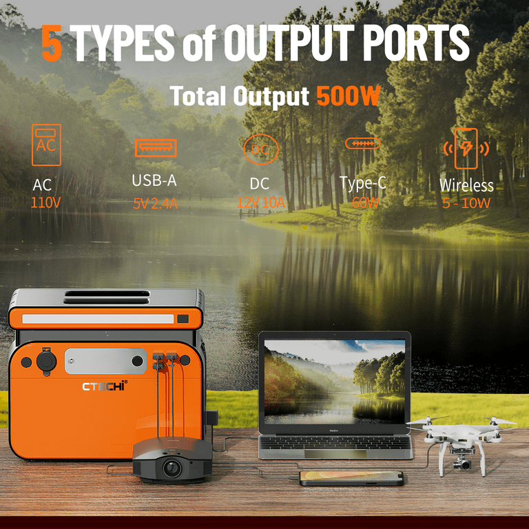 CTECHi Portable Power Station 500W, 518Wh LiFePO4 Power Station, Fully  Charged Within 3.5 Hours, Solar Generator with PD 60W Quick Charge, Battery  Backup Power Supply for Outdoor Travel Camping Emerge 