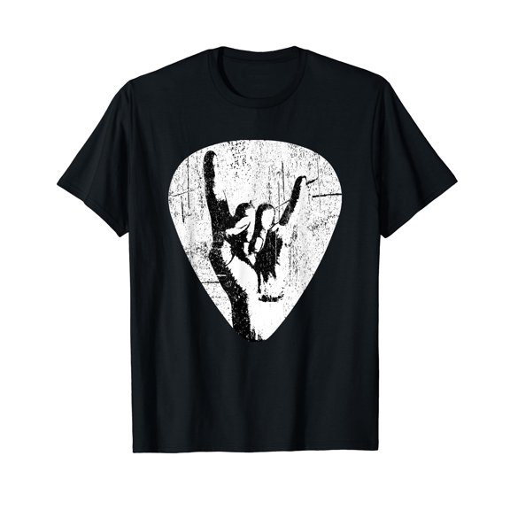 Hand Horns Punk Rock Shirt Guitar Pick Bass Drum Distressed T-Shirt