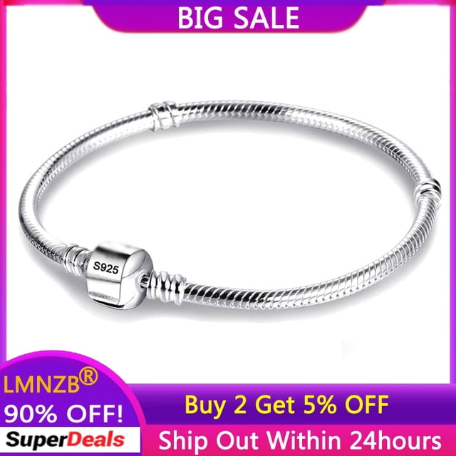 LMNZB con credenciales 100% cadena de serpiente de Color plata Original pulseras de dijes DIY para mujeres regalo previene alergias joyería de boda Tan Jianjun unisex