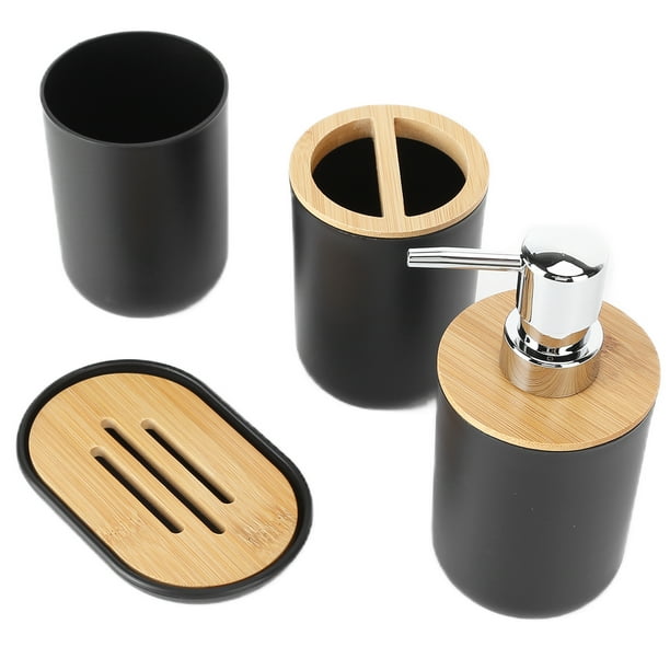 Taza Para Cepillo De Dientes, Juego De Accesorios De Baño De 4 Uds., Bambú, Resistente Al Agua