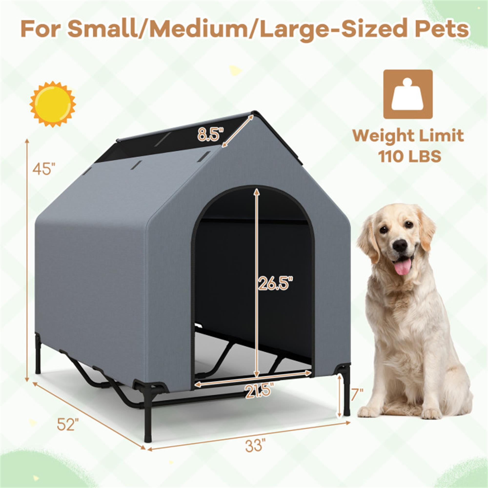 Pefilos 52" Dog House for Large Dogs, Outside Elevated Dog Bed, Weatherproof Dog Kennel for Indoor and Outdoor, Portable Dog Shelter Cot with Ventilated Windows, Gray Pefilos 52" Dog House for Large Dogs, Outside Elevated Dog Bed, Weatherproof Dog Kennel for Indoor and Outdoor, Portable Dog Shelter Cot with Ventilated Windows, Gray